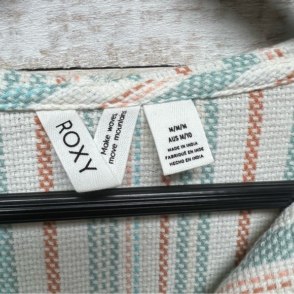 Roxy Sweater Top Cabo Trip Poncho Womens Medium Stripe Hood Pockets - Picture 7 of 12